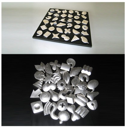 “Coin Pillows on a Board”<br />Polychrome Wood